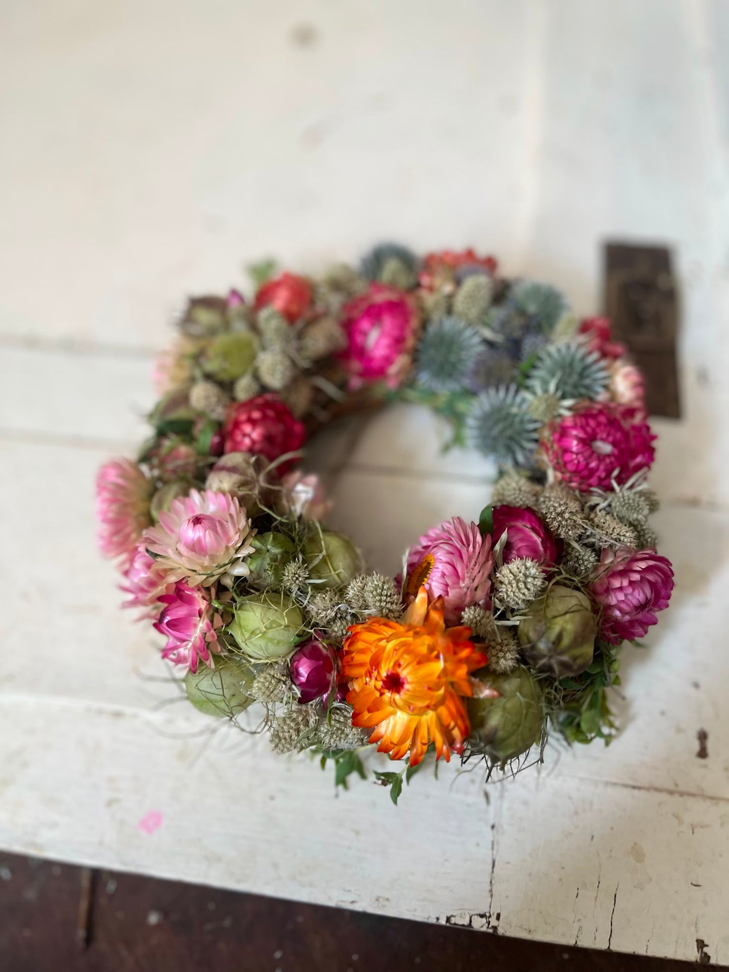 Trockenblumenkranz klein 18cm | Dekokranz handgemacht Unikat | Wandkranz Türkranz Natur | Boho Tischdeko Kerzenkranz, Geschenk Idee