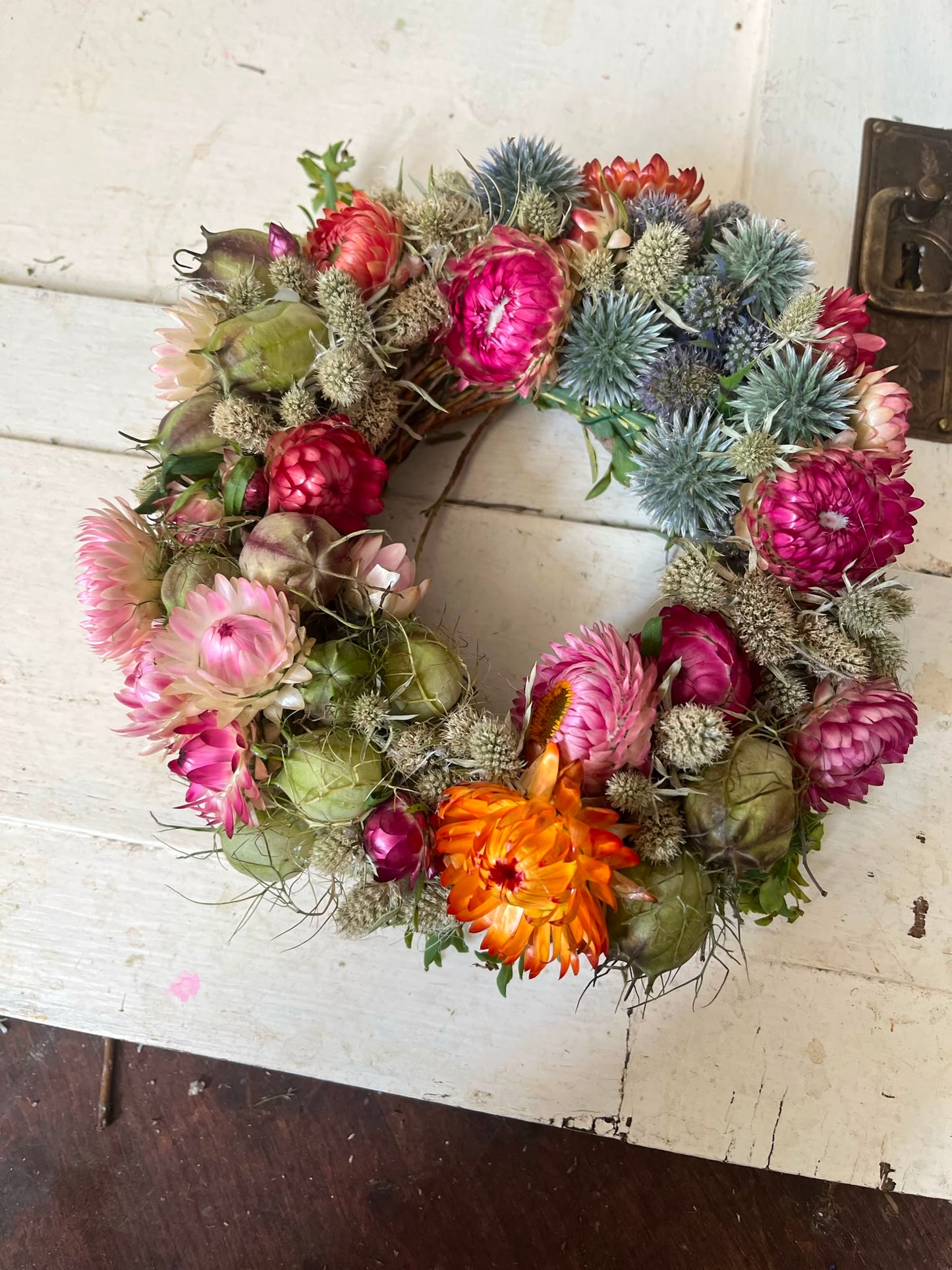 Trockenblumenkranz klein 18cm | Dekokranz handgemacht Unikat | Wandkranz Türkranz Natur | Boho Tischdeko Kerzenkranz, Geschenk Idee