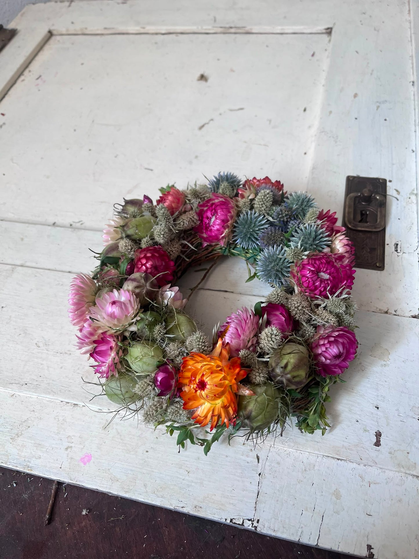 Trockenblumenkranz klein 18cm | Dekokranz handgemacht Unikat | Wandkranz Türkranz Natur | Boho Tischdeko Kerzenkranz, Geschenk Idee