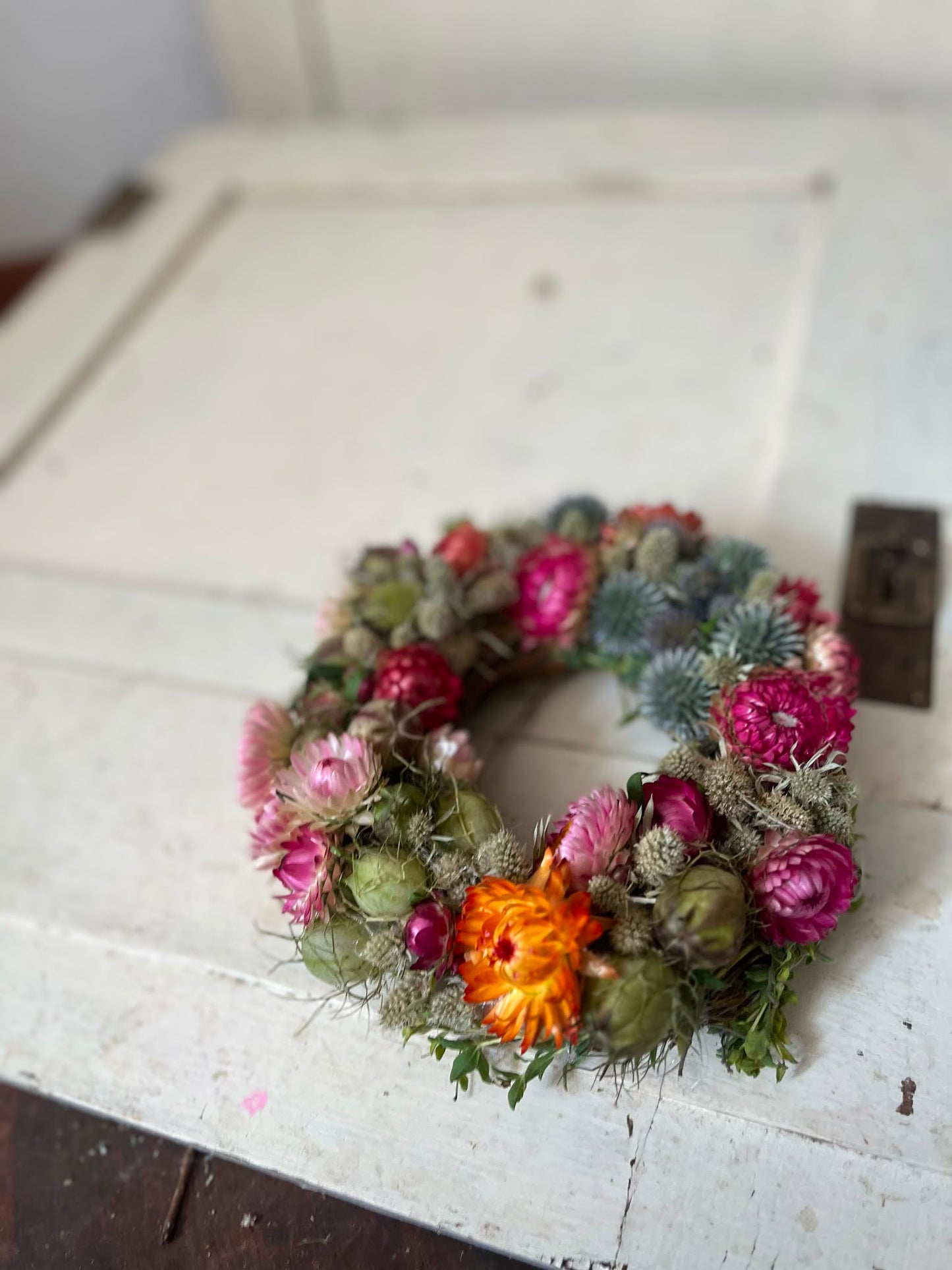 Trockenblumenkranz klein 18cm | Dekokranz handgemacht Unikat | Wandkranz Türkranz Natur | Boho Tischdeko Kerzenkranz, Geschenk Idee