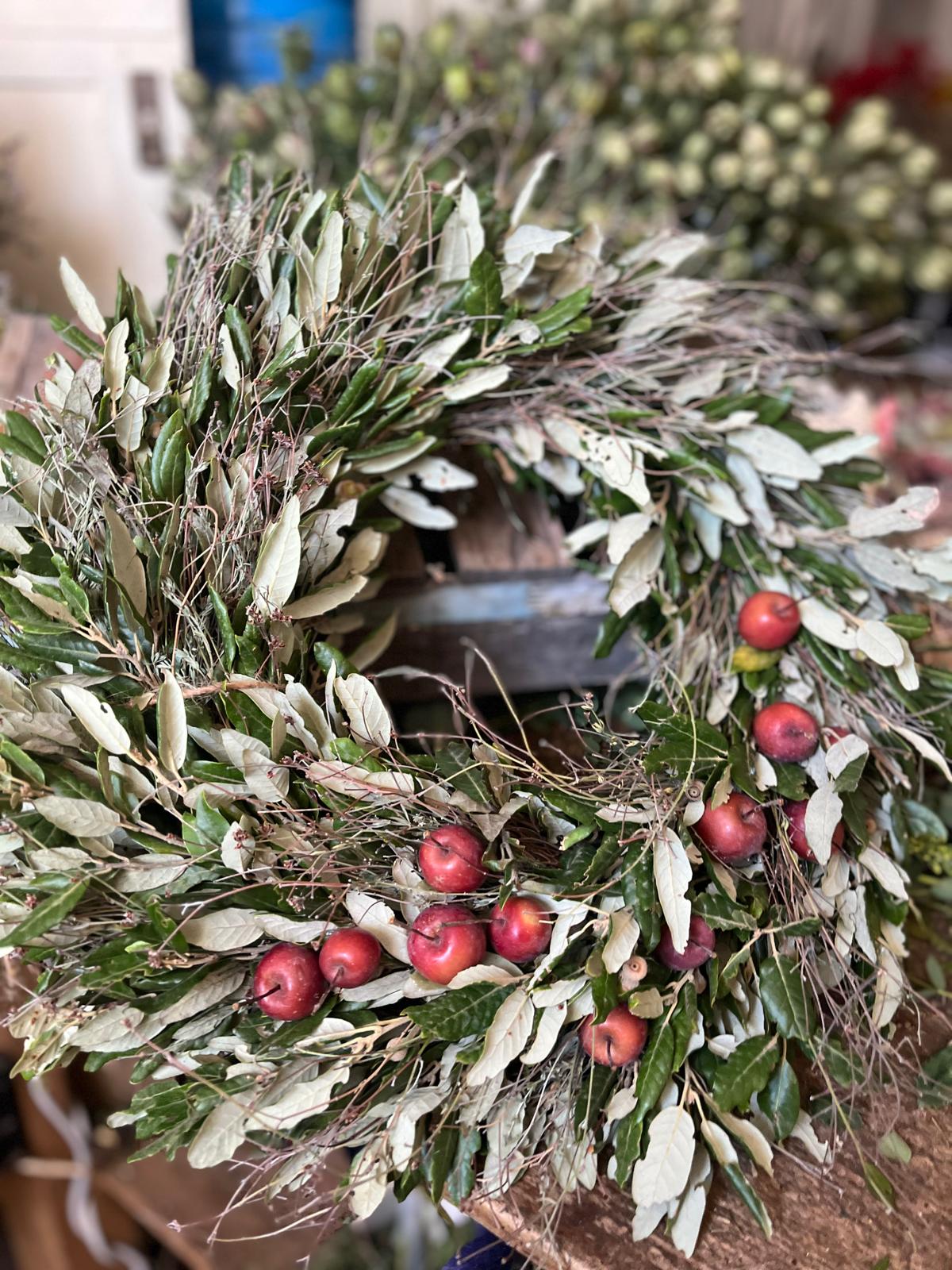 Herbstkranz Natur | Handgefertigter Tür- & Tischkranz aus Thymian, Äpfeln & Grün | Herbstdeko Unikat 30cm 40cm