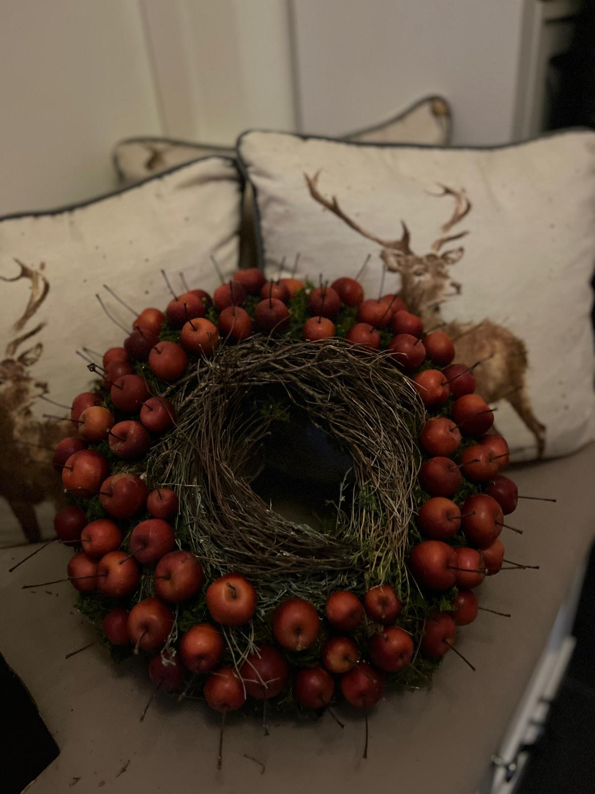 Herbstkranz Mooskranz mit Äpfeln & Naturdeko | Herbst Deko Türkranz Tischkranz | Handgefertigtes Unikat 20 cm / 25 cm