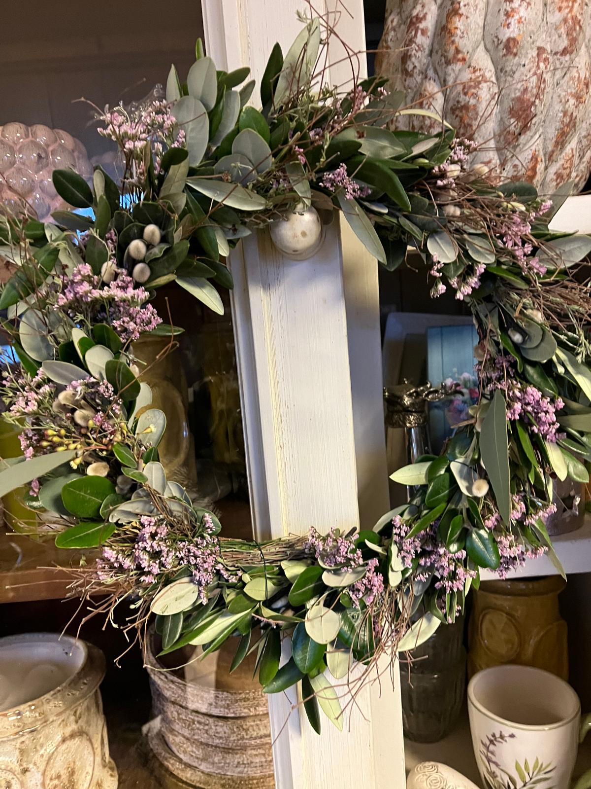 Frühlingskranz handgebunden | Palmkätzchen & Thymian | Türkranz Natur | Tischdeko grün | Unikat handmade