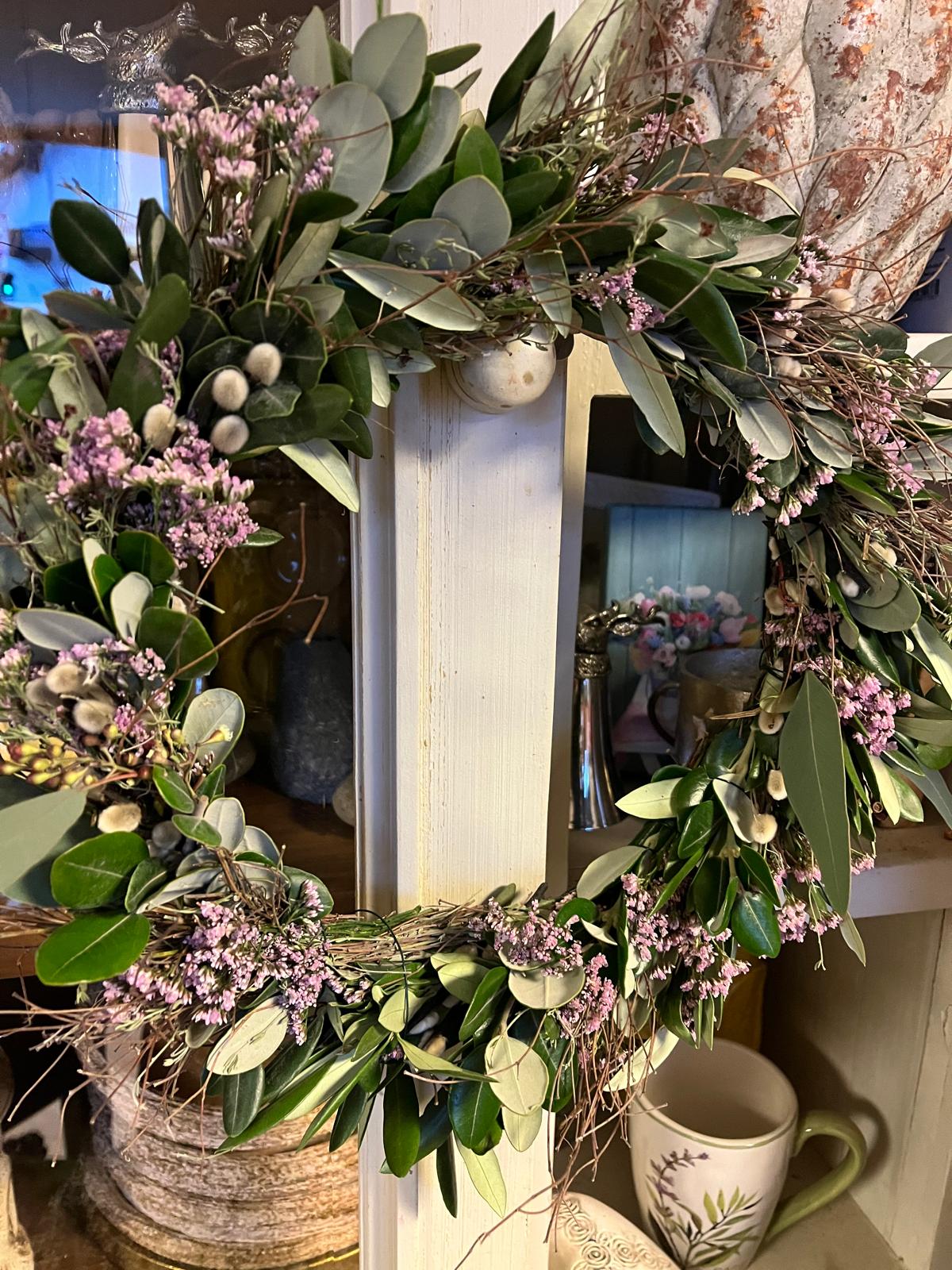 Frühlingskranz handgebunden | Palmkätzchen & Thymian | Türkranz Natur | Tischdeko grün | Unikat handmade