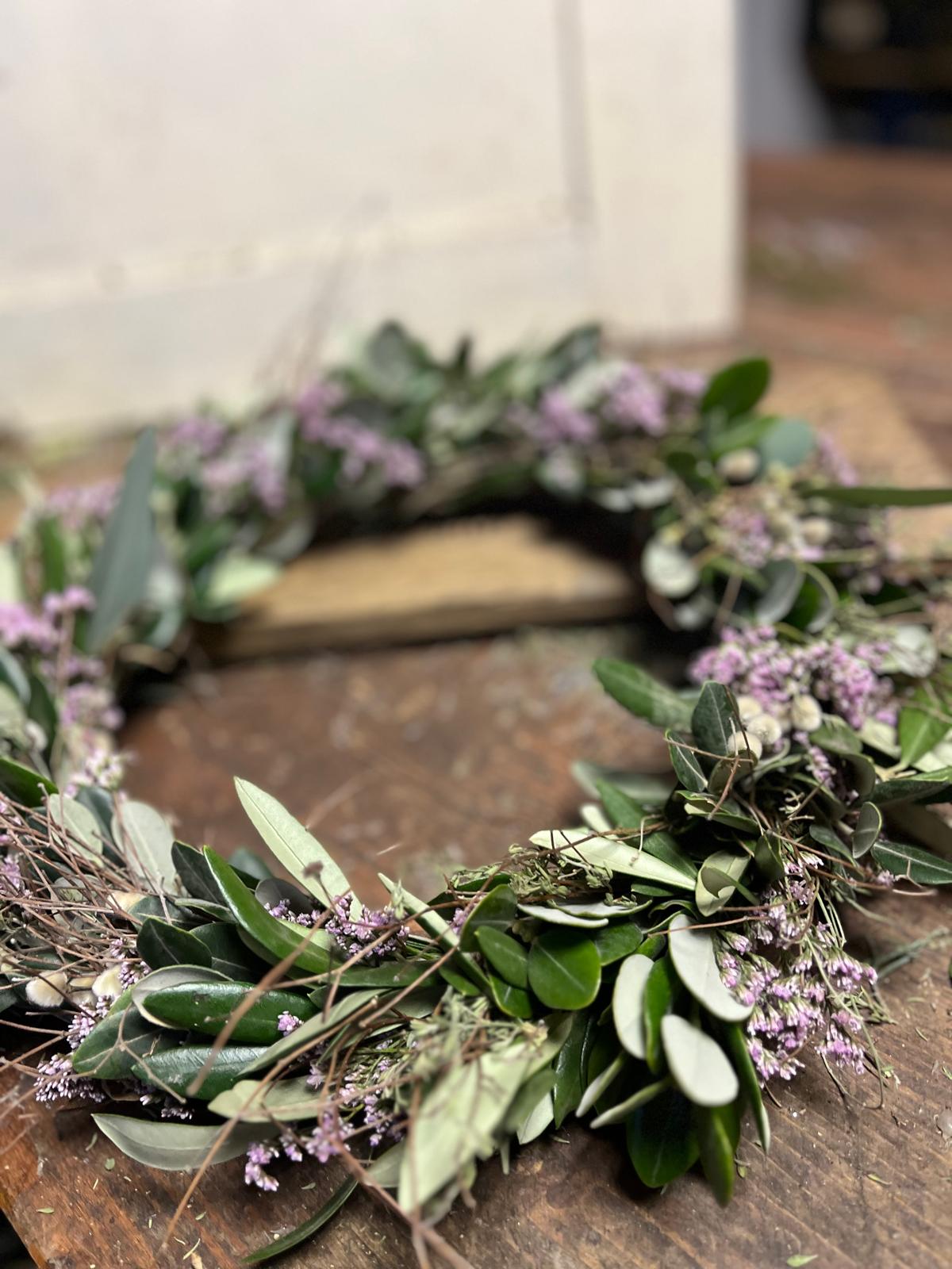 Frühlingskranz handgebunden | Palmkätzchen & Thymian | Türkranz Natur | Tischdeko grün | Unikat handmade