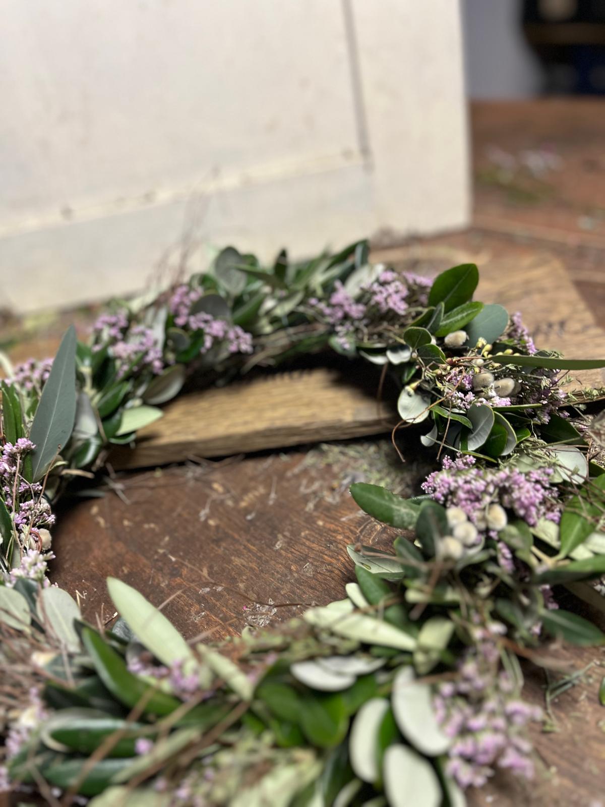 Frühlingskranz handgebunden | Palmkätzchen & Thymian | Türkranz Natur | Tischdeko grün | Unikat handmade
