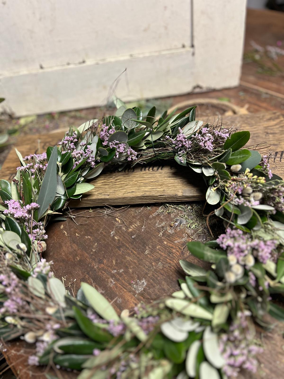 Frühlingskranz handgebunden | Palmkätzchen & Thymian | Türkranz Natur | Tischdeko grün | Unikat handmade