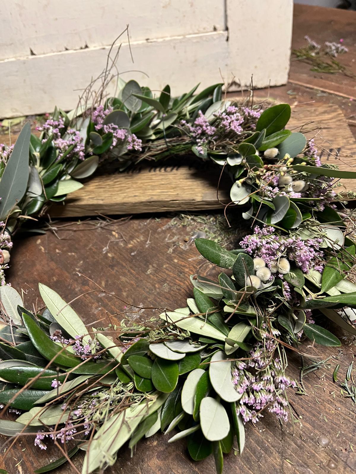 Frühlingskranz handgebunden | Palmkätzchen & Thymian | Türkranz Natur | Tischdeko grün | Unikat handmade