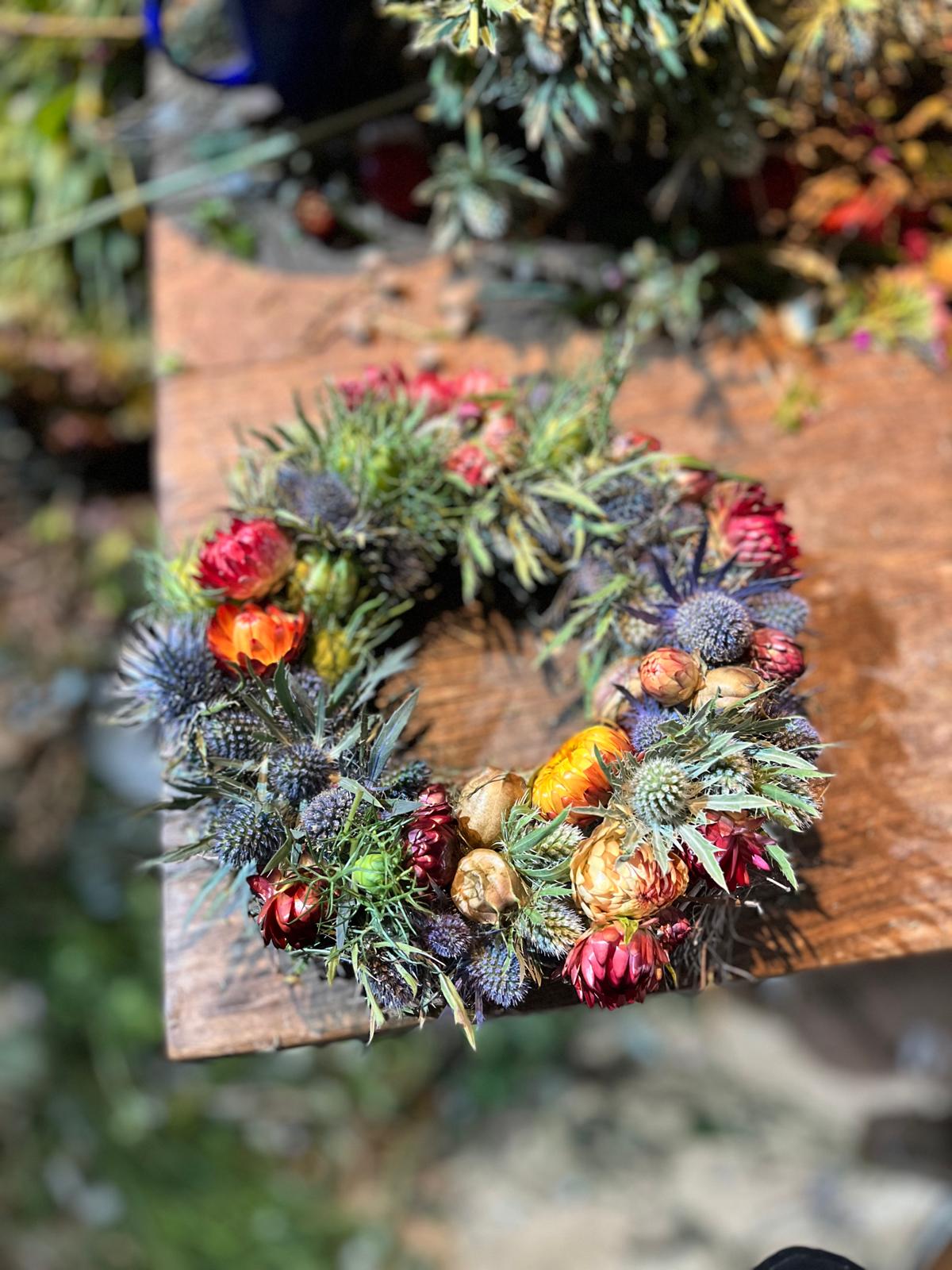 Trockenblumenkranz klein 18cm | Dekokranz handgemacht Unikat | Wandkranz Türkranz Natur | Boho Tischdeko Kerzenkranz, Geschenk Idee